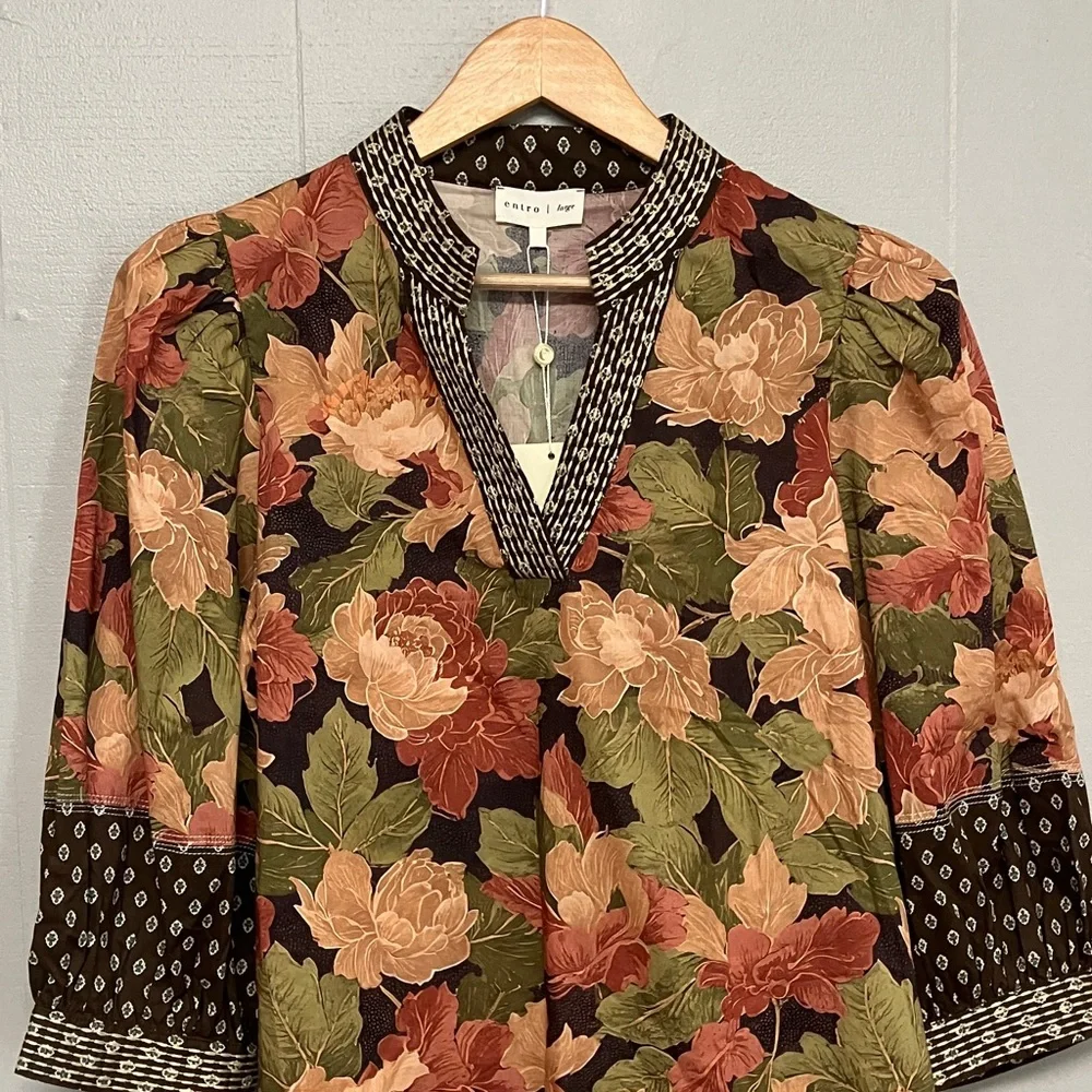 NWT Fall Entro Floral Top Blouse Shirt Large - Picture 3 of 14